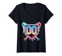 Donna Doppio Zeros Baseball Drip Player Melting Ice Cream Boys Maglietta con Collo a V