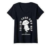 Donna Dora The Explorer Follow Your Own Map Maglietta con Collo a V