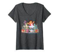 Donna Dora The Explorer Let's Explore! Textured Design Maglietta con Collo a V