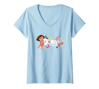 Donna Dora The Explorer with Boots And Butterflies Maglietta con Collo a V
