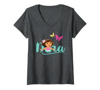 Donna Dora The Explorer with Butterflies Maglietta con Collo a V