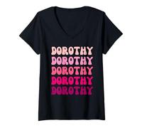 Donna Dorothy Retro Stack Design Maglietta con Collo a V