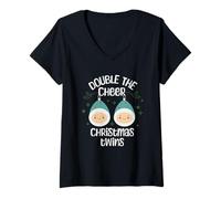 Donna Double The Cheer Christmas Twins Fratelli Vacanze Invernali Maglietta con Collo a V