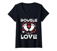 Donna Double The Love Baby Feet Cuore Twins Maglietta con Collo a V