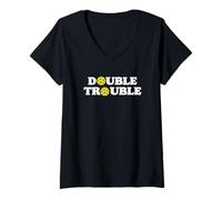 Donna Double Trouble Funny Cute Pickleball Dink Team 80s Retro Maglietta con Collo a V