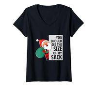 Donna Dovresti Vedere Le Dimensioni del Mio Sacco Funny Santa Christmas Maglietta con Collo a V