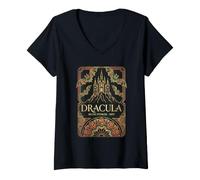 Donna Dracula Stoker Vampiro Gotico Regalo per Gli Amanti dei Libri Horror Maglietta con Collo a V
