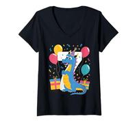 Donna Drago 7 ° compleanno per ragazzo ragazza 7 anni settimo drago Maglietta con Collo a V