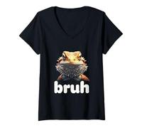 Donna Drago Barbuto Bruh Divertente Espressione Pet Lucertola Maglietta con Collo a V