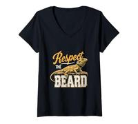 Donna Drago Barbuto Rispetta La Barba Bold Rettile Fresco Maglietta con Collo a V