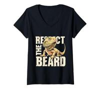 Donna Drago Barbuto Rispetto La Barba Cool Illustrazione Maglietta con Collo a V