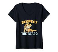 Donna Drago Barbuto Rispetto La Barba Divertente Rettile Design Maglietta con Collo a V