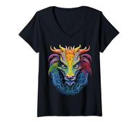 Donna Drago Colorato Mandala Animale Arte Astratta Drag Maglietta con Collo a V