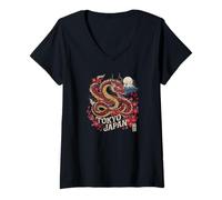 Donna Drago giapponese Tokyo Streetwear Anime Otaku Kanji Souvenir Maglietta con Collo a V