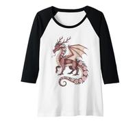Donna Drago rosa con corna fantasia mistica ali floreali rosa Maglia con Maniche Raglan