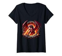 Donna Drago Rosso Sputafuoco Maglietta con Collo a V