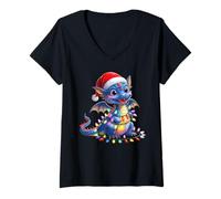 Donna Drago Santa Albero di Natale Illuminazione Natale Donna Uomo Bambini Maglietta con Collo a V