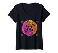 Donna Drago yin yang - Bold Urban Aesthetic Maglietta con Collo a V