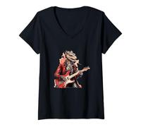 Donna Dragon Rockstar Che Suona la Chitarra elettrica Maglietta con Collo a V