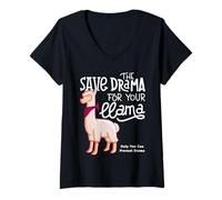 Donna Drama Llama Graphic Tees - Only You Can Prevent Drama, Llama Maglietta con Collo a V