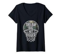 Donna Dream Big Hit Bigger Basket Hustle Grind Atleta Citazione Maglietta con Collo a V