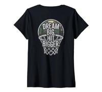 Donna Dream Big Hit Bigger Basket Hustle Grind Atleta INDIETRO Maglietta con Collo a V