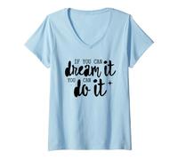 Donna Dream Big Positive Mindset Tipografia Arte Maglietta con Collo a V