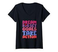 Donna Dream Big Set Goals Agire Maglietta con Collo a V