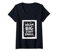 Donna Dream Big Start Piccola Motivazione Maglietta con Collo a V
