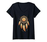 Donna Dream Catcher Bitcoin Maglietta con Collo a V