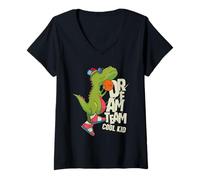 Donna Dream Team Cool Kid Funny T-Rex Bsketball Graphic Designs Maglietta con Collo a V