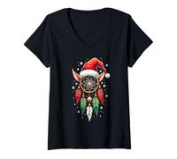 Donna Dreamcatcher Christmas Santa Elf Feather Dream Catcher Maglietta con Collo a V