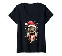 Donna Dreamcatcher Christmas Santa Feather Xmas Dream Catcher Maglietta con Collo a V