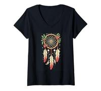 Donna Dreamcatcher Christmas Santa Feather Xmas Dream Catcher Maglietta con Collo a V