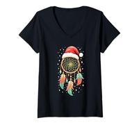 Donna Dreamcatcher Christmas Santa Feather Xmas Dream Catcher Maglietta con Collo a V