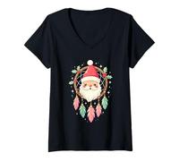 Donna Dreamcatcher Christmas Santa Hat Feather Xmas Dream Catcher Maglietta con Collo a V