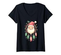 Donna Dreamcatcher Christmas Santa Hat Feather Xmas Dream Catcher Maglietta con Collo a V