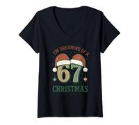 Donna Dreaming of 67 Christmas Funny Brainrot Meme Graphic Novity Maglietta con Collo a V