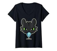 Donna DreamWorks Dragons Toothless Blue Flame Maglietta con Collo a V