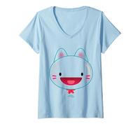 Donna DreamWorks Gabby’s Dollhouse Blue Cat Big Face Maglietta con Collo a V