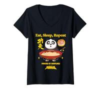 Donna DreamWorks Kung Fu Panda Eat Sleep Repeat Dumplings Maglietta con Collo a V