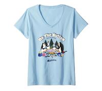 Donna DreamWorks Madagascar Penguins Retro Campfire Maglietta con Collo a V