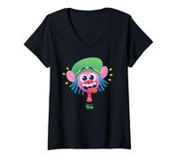 Donna DreamWorks Trolls Cooper Character Face Maglietta con Collo a V