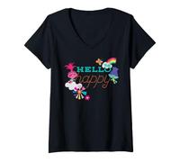Donna DreamWorks Trolls Hello Happy Party Maglietta con Collo a V