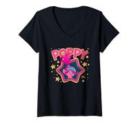 Donna DreamWorks Trolls Poppy Star Power Portrait Maglietta con Collo a V