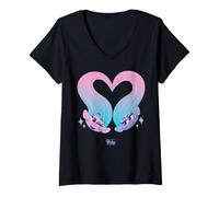 Donna DreamWorks Trolls Satin And Chenille Character Faces Maglietta con Collo a V