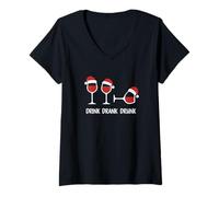Donna Drink Drank Drunk - Maglietta Divertente di Natale Maglietta con Collo a V