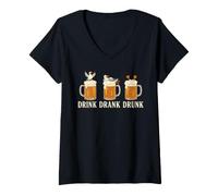 Donna Drink Drink Drunk Beer Gavian Beach Humor Maglietta con Collo a V