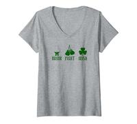 Donna Drink Fight Whisky Irlandese Maglietta con Collo a V