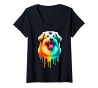 Donna Dripping Paint Art Anatolian Shepherd Dog Maglietta con Collo a V